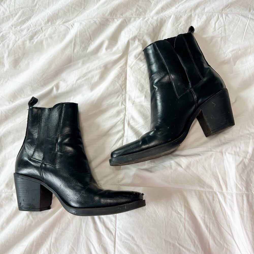 ASOS Truffle Collection Black Faux Leather Ankle Boots Point Toe Women’s Size 9